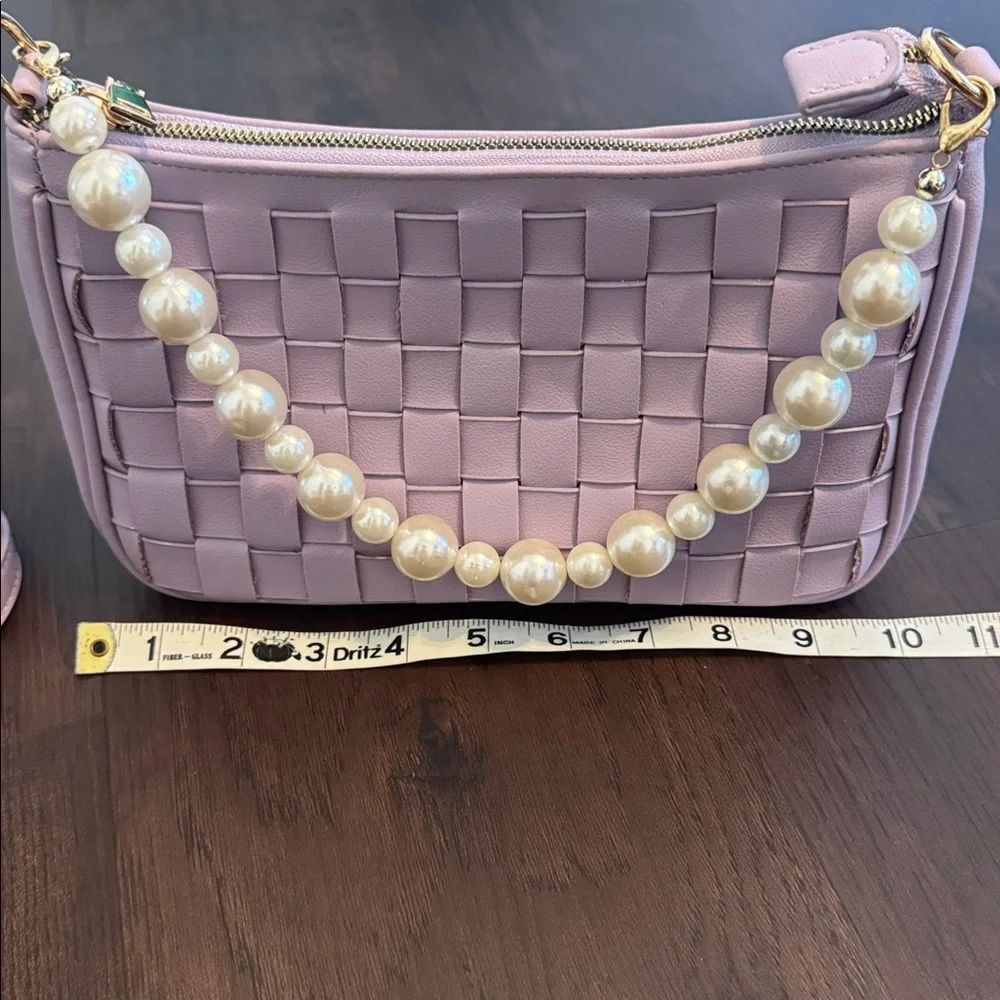 WOMENS HANDBAG DETACHABLE PEARL STRAP ADJUSTABLE CROSSBODY PURPLE WOVEN